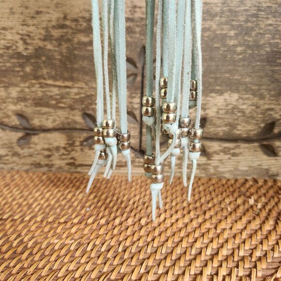 Vtg Silver-tone Conchos and Light Blue Suede Belt with Tassles and Silver Beads main image 8